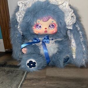 2 Blue/pink Plush Bunny Doll with Lace Details